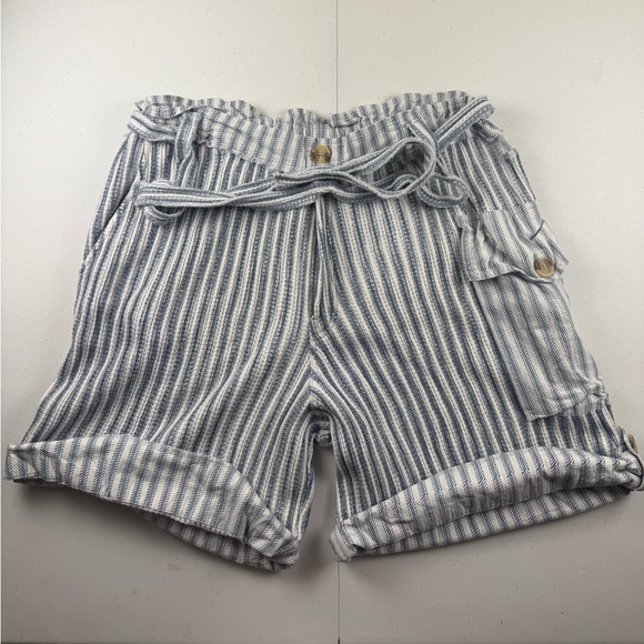 Fp One Pants - Women's Striped Paperbag Cargo Shorts - Blue/White